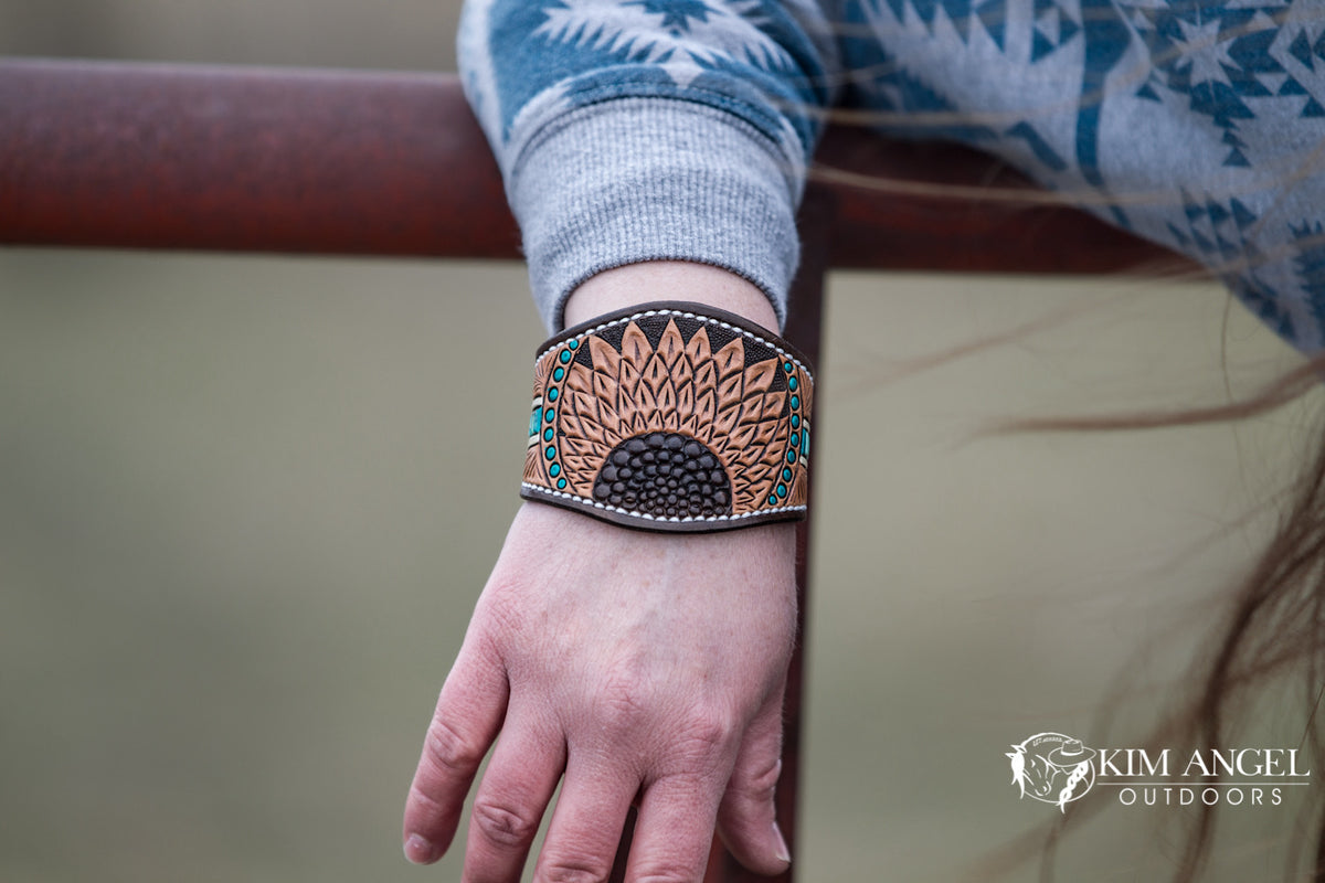 Hand-Tooled Sunflower Cuff Bracelet